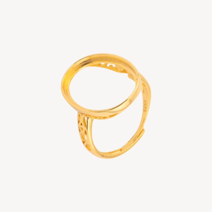 Base Per Anelli Di Argento 925 A Castone Ovale 17,5x21mm Misura Regolabile 1pz Dorato