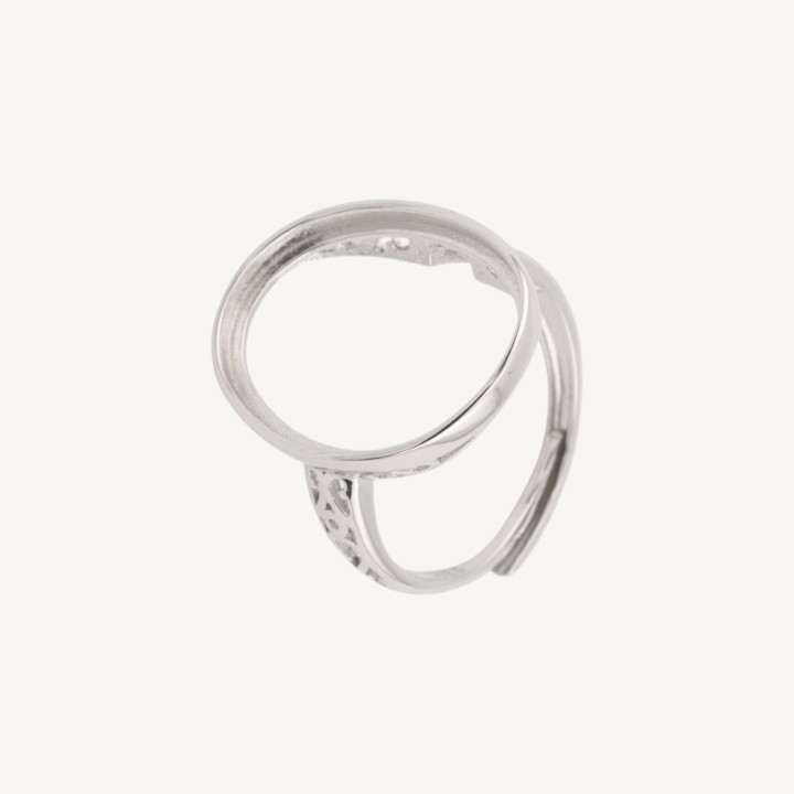 Base Per Anelli Di Argento 925 A Castone Ovale 17,5x21mm Misura Regolabile 1pz Rodiato