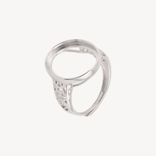 Base Per Anelli Di Argento 925 A Castone Ovale con Incisioni 15x17,7mm Misura Regolabile 1pz Rodiato