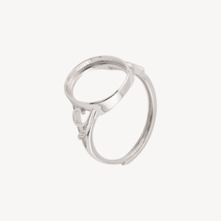 Base Per Anelli Di Argento 925 A Castone Ovale con Incisioni e Strass 12,8x14,8mm Misura Regolabile 1pz Rodiato