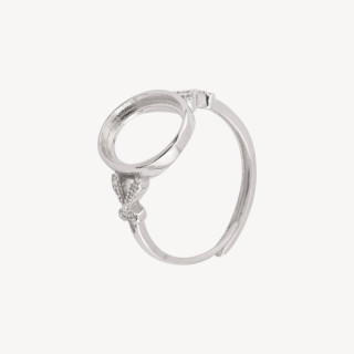 Base Per Anelli Di Argento 925 A Castone Ovale con Strass 12x13mm Misura Regolabile 1pz Rodiato