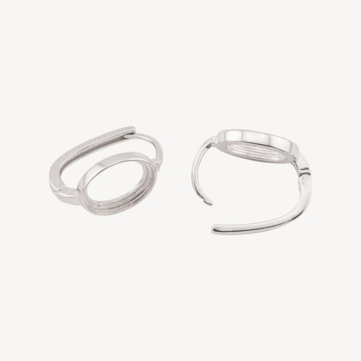 Base Per Orecchini Di Argento 925 con Monachella Chiusa e Castone Ovale 8,8x11mm 1 Coppia Rodiata