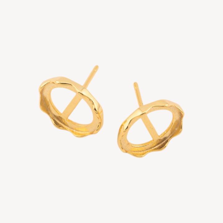 Base Per Orecchini Di Argento 925 con Perno e Castone Ovale 9,3x11,2mm 1 Coppia Dorata