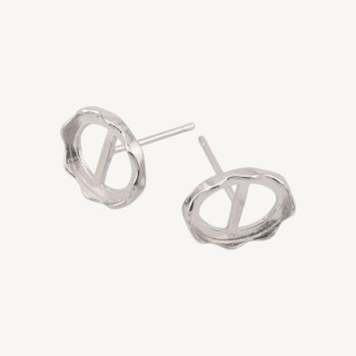 Base Per Orecchini Di Argento 925 con Perno e Castone Ovale 9,3x11,2mm 1 Coppia Rodiata