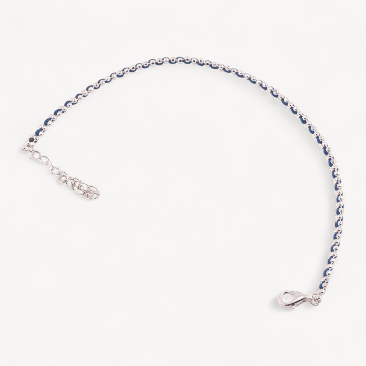Bracciale In Argento 925 Tessuto Blu Con Moschettone Rodiato