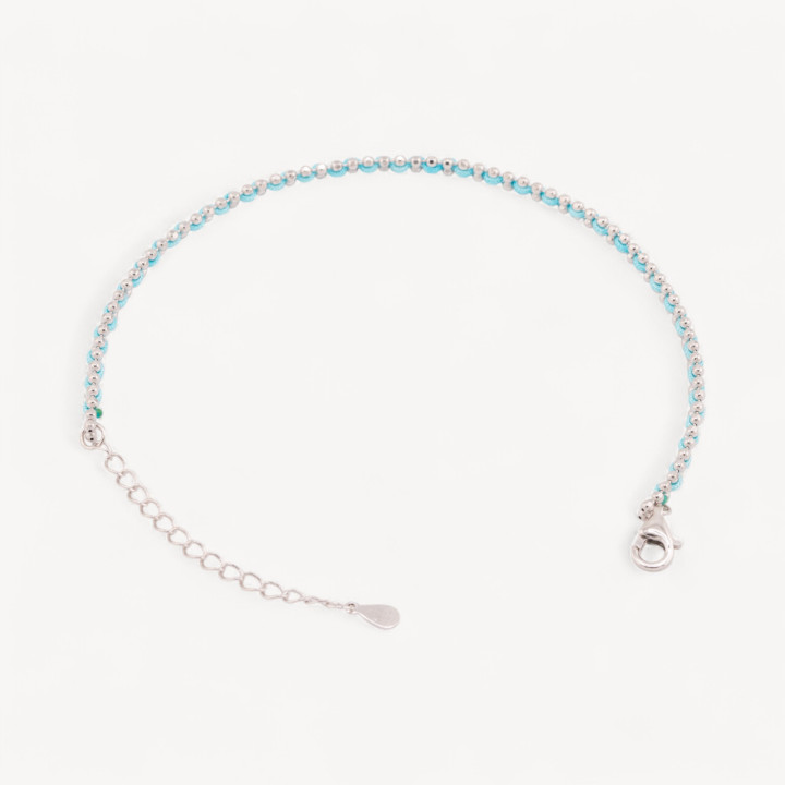 Bracciale In Argento 925 Tessuto Celeste Con Moschettone Rodiato