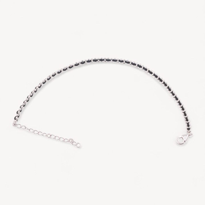 Bracciale In Argento 925 Tessuto Nero Con Moschettone Rodiato