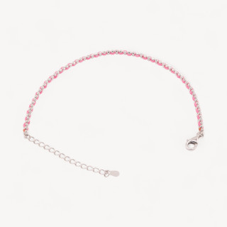 Bracciale In Argento 925 Tessuto Rosa Con Moschettone Rodiato