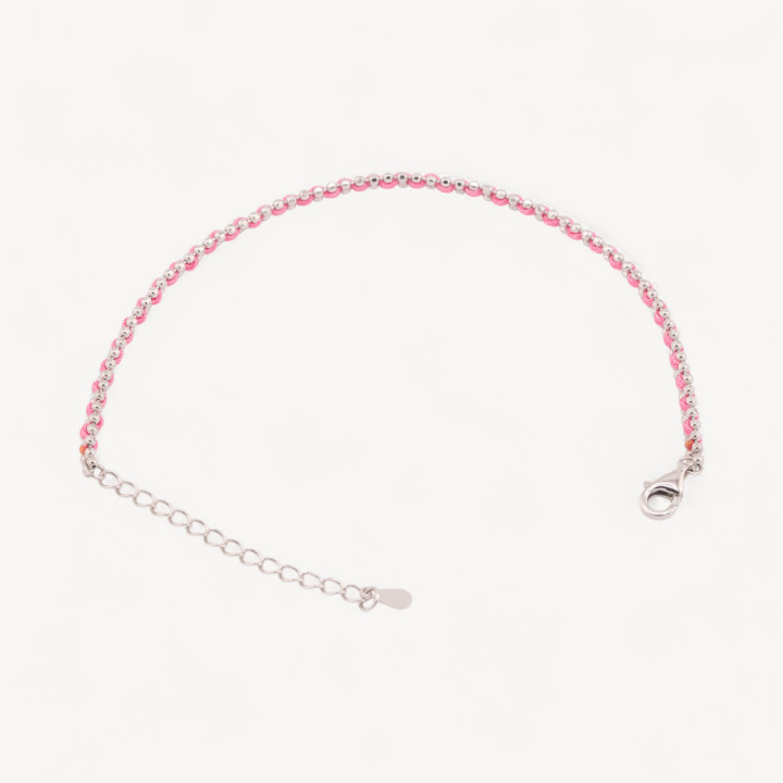 Bracciale In Argento 925 Tessuto Rosa Con Moschettone Rodiato