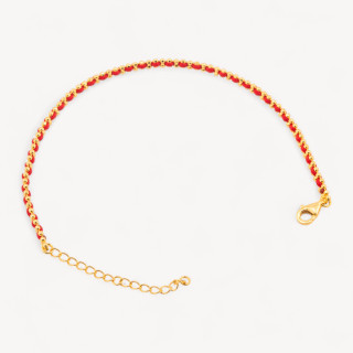 Bracciale In Argento 925 Tessuto Rosso Con Moschettone Dorato