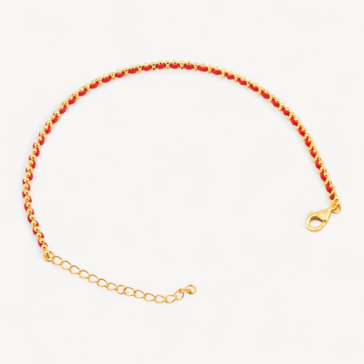 Bracciale In Argento 925 Tessuto Rosso Con Moschettone Dorato