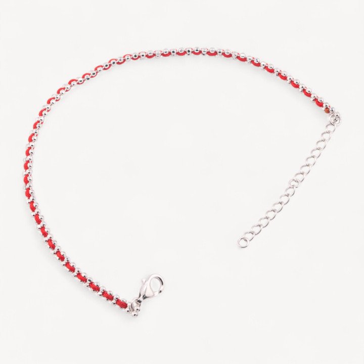 Bracciale In Argento 925 Tessuto Rosso Con Moschettone Rodiato