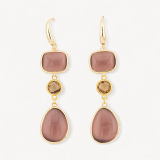 Orecchini Di Bronzo A Perno Con Occhio Di Gatto Retangolo e Mango 17x70mm Cipria