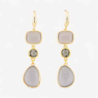 Orecchini Di Bronzo A Perno Con Occhio Di Gatto Retangolo e Mango 17x70mm Grigio