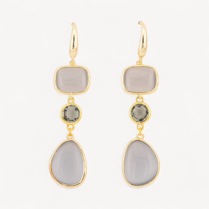 Orecchini Di Bronzo A Perno Con Occhio Di Gatto Retangolo e Mango 17x70mm Grigio