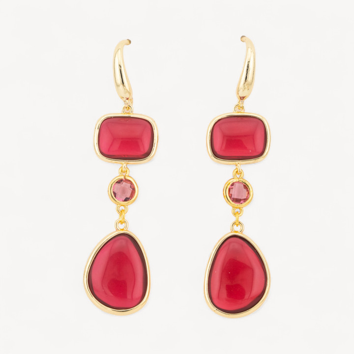 Orecchini Di Bronzo A Perno Con Occhio Di Gatto Retangolo e Mango 17x70mm Rosso Ruby