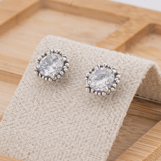 Orecchini Gioiello In Argento 925 Microfusione Puntinato Con Zircone 11mm MOD4484 Bianco