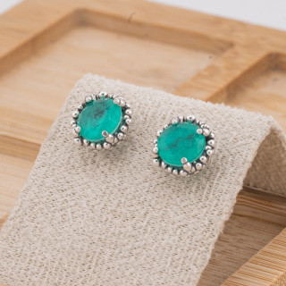 Orecchini Gioiello In Argento 925 Microfusione Puntinato Con Zircone 11mm MOD4484 Verde Acqua