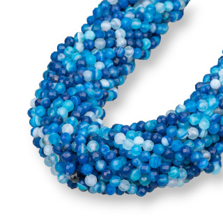 Agata Blu Intenso Striata Perlina Tonda Sfaccettata 4mm