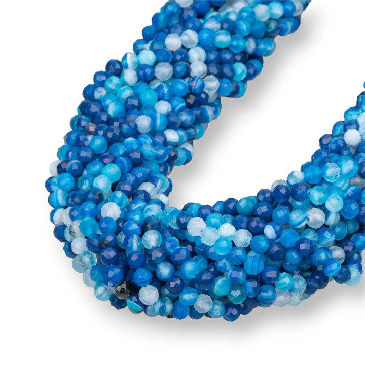 Agata Blu Intenso Striata Perlina Tonda Sfaccettata 4mm