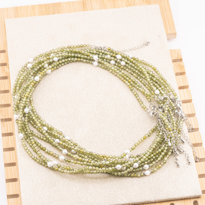 Collana con Cristalli Oliva E Perle Di Maiorca Con Chiusura e Catenina In Acciaio Rodiato 10pz