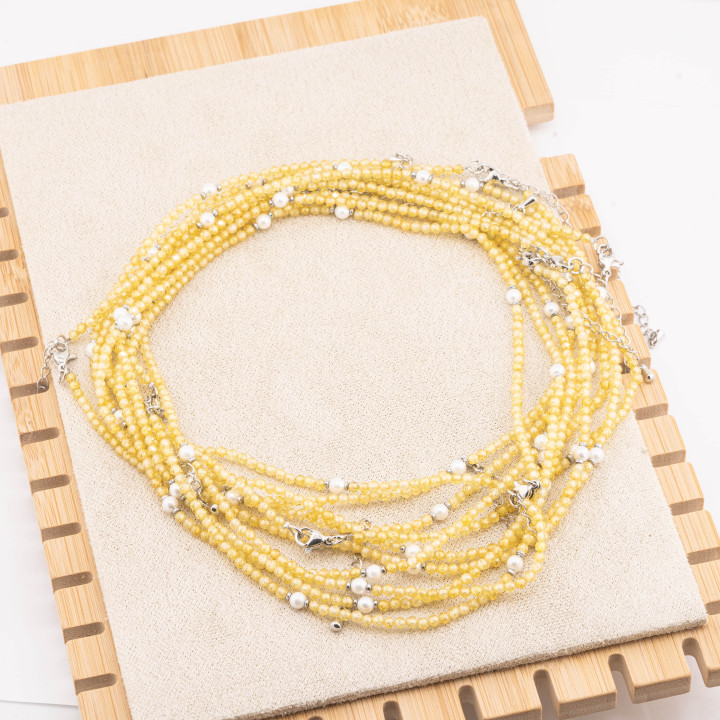 Collana con Cristalli Gialli E Perle Di Maiorca Con Chiusura e Catenina In Acciaio Rodiato 10pz