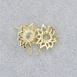 Base Para Aretes De Plata 925 Stud Flor Con Circulo De Circonitas 14mm 3 Pares Dorado