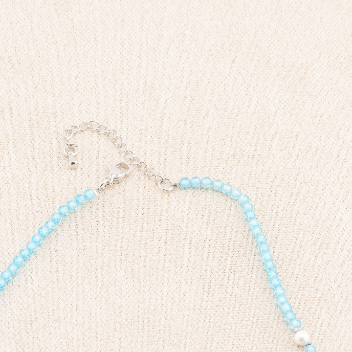 Collana con Cristalli Celesti E Perle Di Maiorca Con Chiusura e Catenina In Acciaio Rodiato 10pz