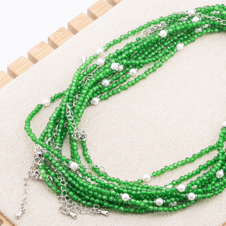 Collana con Cristalli E Perle Di Maiorca Con Chiusura e Catenina In Acciaio Rodiato 10pz