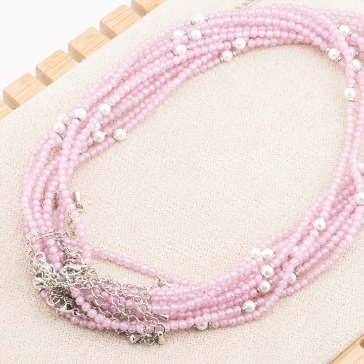 Collana con Cristalli E Perle Di Maiorca Con Chiusura e Catenina In Acciaio Rodiato 10pz