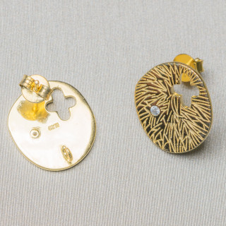 Base Pour Boucles D'Oreilles En Argent 925 Broche Arrêt Plaque Avec Point Lumineux Et Croix 15x16mm 2 Paires Doré