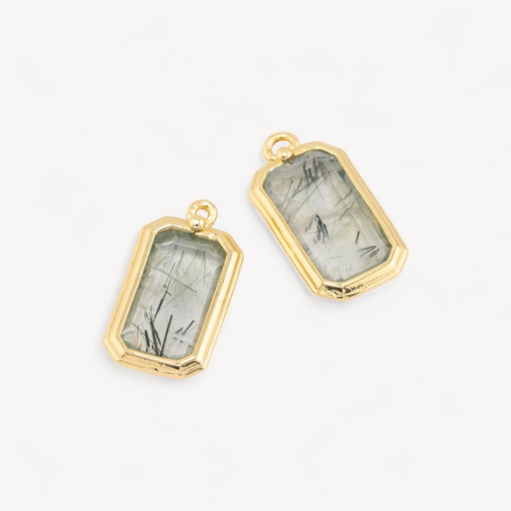 Componente Pendente Di Bronzo Con Pietre Dure Rettangolo 11x20mm 10pz