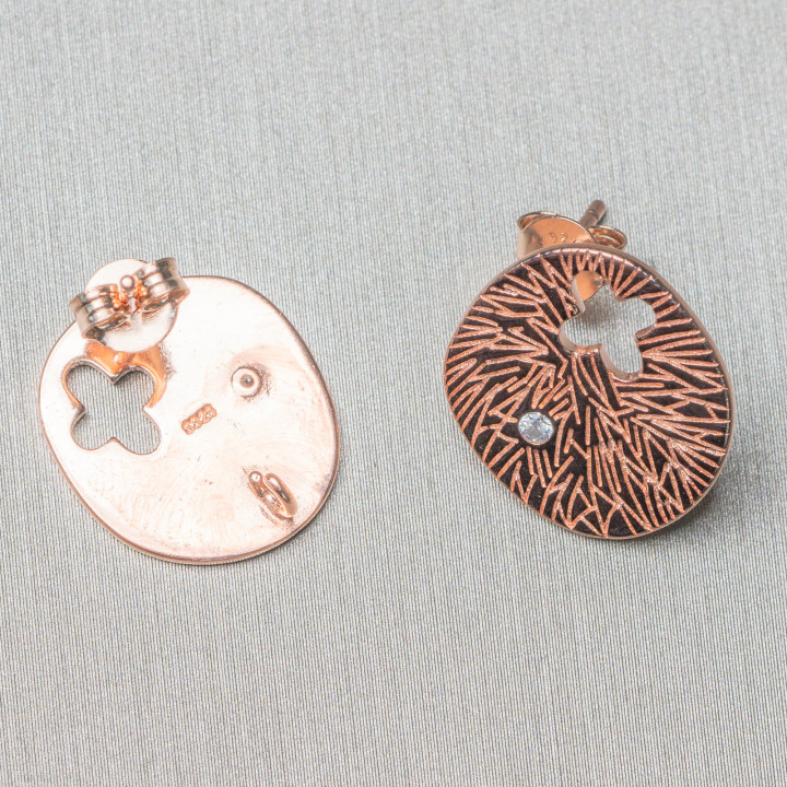 Base Para Pendientes De Plata 925 Pin Batting Plate Con Punto De Luz Y Cruz 15x16mm 2 Pares Oro Rosa