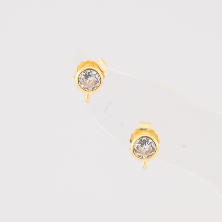 Base Per Orecchini Di Argento 925 Con Zircone Perno Punto Luce 5mm 4 Paia Dorato
