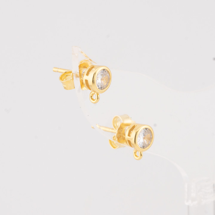 Base Per Orecchini Di Argento 925 Con Zircone Perno Punto Luce 5mm 4 Paia Dorato