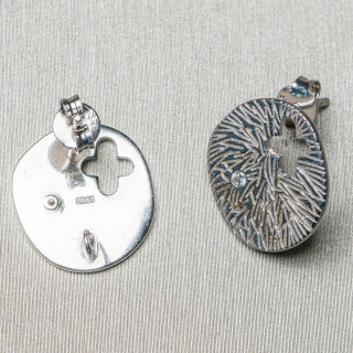 Base For Earrings Of 925 Silver Plate Pin With Light Point And Cross 15x16mm 2 Pairs Rhodium Plated