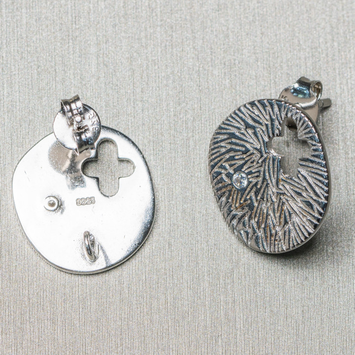 Basis für 925er Silber Ohrringe Stift Schlagplatte mit Lichtpunkt und Kreuz 15x16mm 2 Paar Rhodium