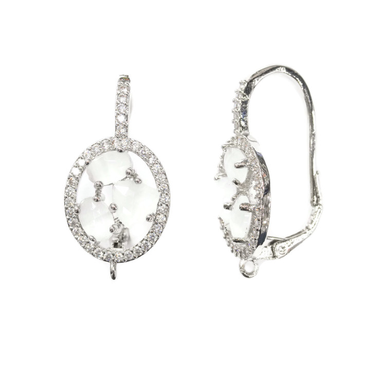 Oval Closed Hook Brass Earring Base Set with Cat's Eye Cabochon 13.5x25mm 5 Pairs