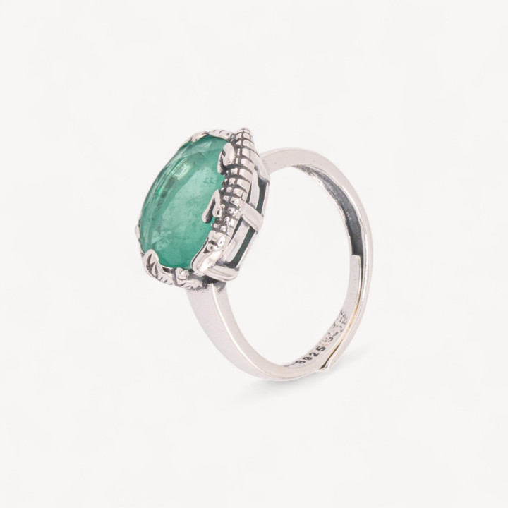 Anello Gioiello In Argento 925 Microfusione Crocco Con Zircone Verde Misura Regolabile MOD4475