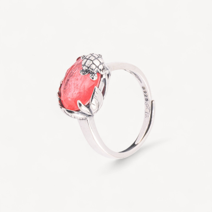 Anello Gioiello In Argento 925 Microfusione Turtle Con Zircone Rosa Salmone Misura Regolabile MOD4476