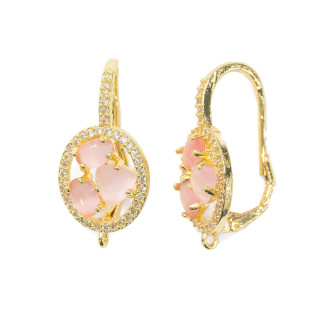 Oval Closed Hook Brass Earring Base with Cat's Eye Cabochon Set 13.5x25mm 5 Pairs Golden Fuchsia