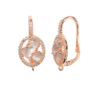 Ovale Fermé Crochet Laiton Boucle D'oreille Base Avec Cat Eye Cabochon Ensemble 13.5x25mm 5 Paires Or Rose Gri