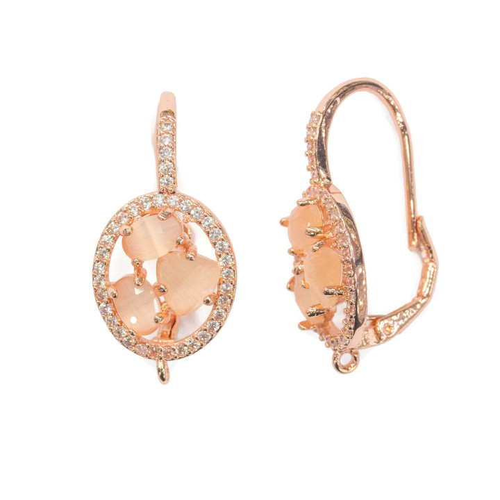 Juego de aretes de latón con base de gancho cerrado ovalado con cabujón de ojo de gato 13.5x25 mm 5 pares Pes de oro rosa