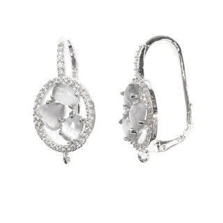 Ovale Fermé Crochet Laiton Boucles D'Oreilles Avec Set Cat Eye Cabochon 13.5x25mm 5 Paires Rhodium Gris