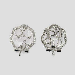 Base Per Orecchini Di Ottone A Perno Chiuso Fiore Con Cabochon Di Occhi Di Gatto Incastonati 16mm 5 Paia