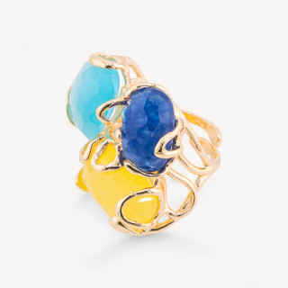 Anello Regolabile in Bronzo Dorato Collezione AURORA con Occhio Di Gatto Multicolor 1 | Gioiello Artigianale Donna 32x36mm