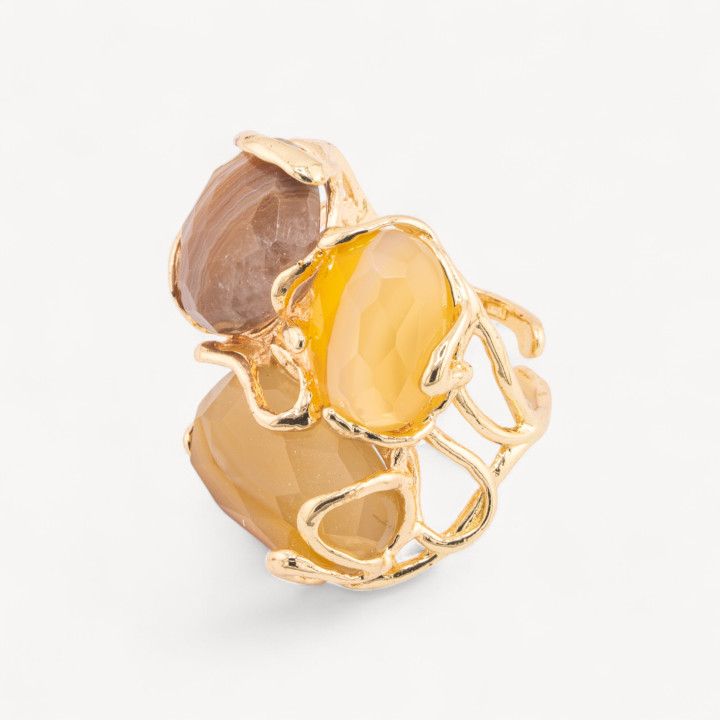 Anello Regolabile in Bronzo Dorato Collezione AURORA con Occhio Di Gatto Multicolor 3 | Gioiello Artigianale Donna 32x36mm