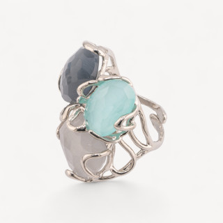 Anello Regolabile in Bronzo Rodiato Collezione AURORA con Occhio di Gatto Multicolor 4| Gioiello Artigianale Donna 32x36mm