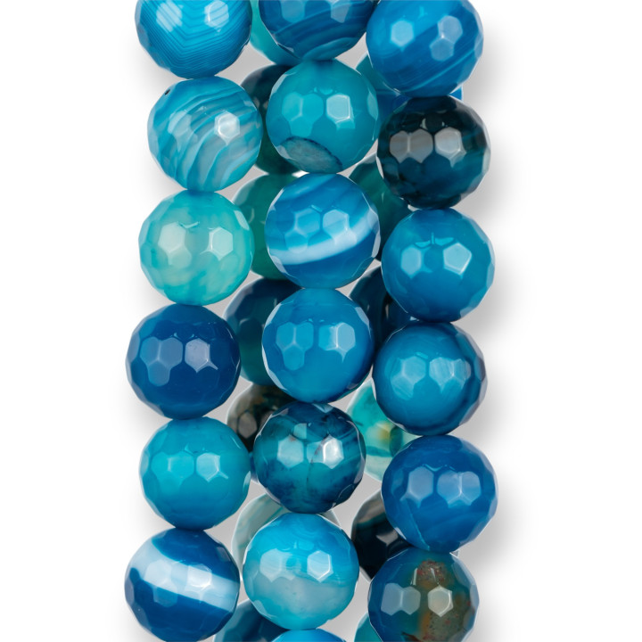 Agata Blu Striata Perlina Tonda Sfaccettata 12mm