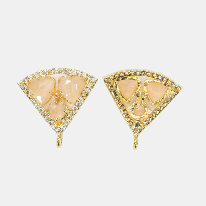 Base Per Orecchini Di Ottone A Perno Triangolo Con Cabochon Di Occhi Di Gatto Incastonati 18x15mm 5 Paia Dorato Pesca